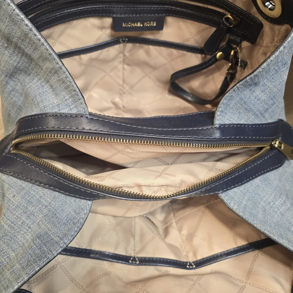 Michael Kors Raven Denim Tote • Gold Hardware • Everyday Chic • Like New